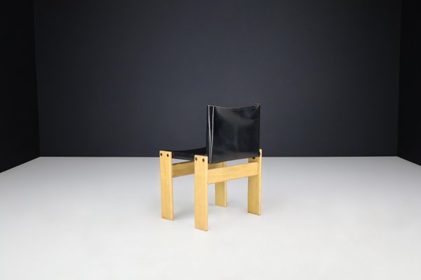 Black Leather Monk Dining Chairs by Afra & Tobia Scarpa for Molteni, 1974, Set of 4-TRW-1797117