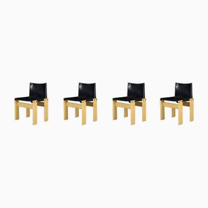 Black Leather Monk Dining Chairs by Afra & Tobia Scarpa for Molteni, 1974, Set of 4-TRW-1797117