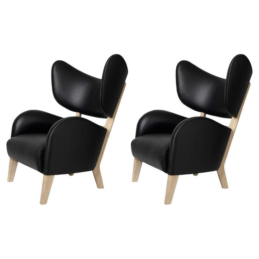 Black Leather Natural Oak My Own Chair Lounge Chairs by Lassen, Set of 2