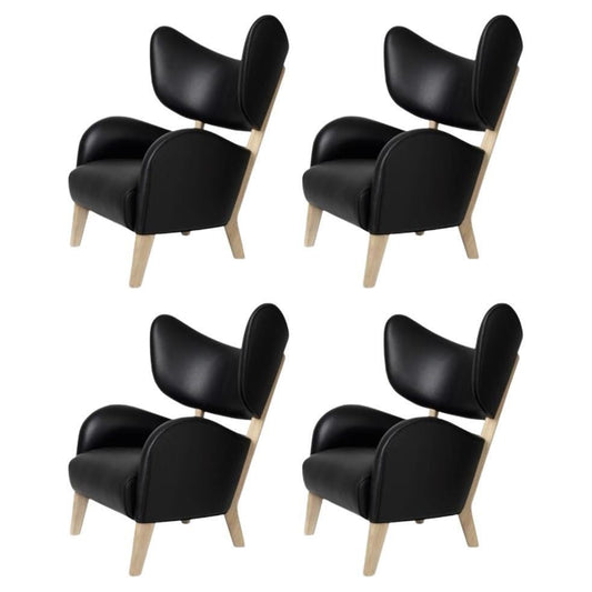 Black Leather Natural Oak My Own Chair Lounge Chairs by Lassen, Set of 4