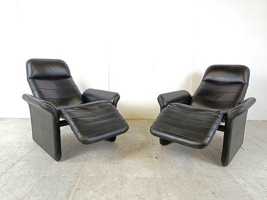 Black Leather Reclining Armchairs, 1970s, Set of 2-IRH-1756640