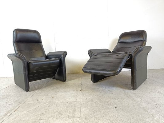 Black Leather Reclining Armchairs, 1970s, Set of 2-IRH-1756640