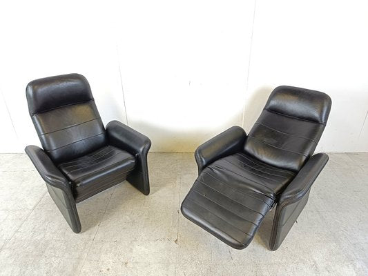 Black Leather Reclining Armchairs, 1970s, Set of 2-IRH-1756640