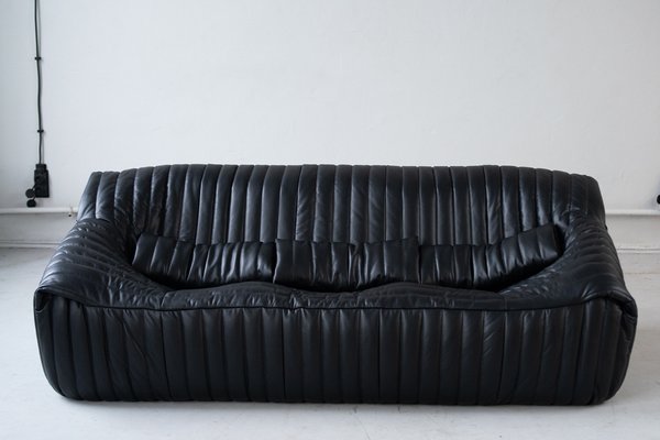 Black Leather Sandra Sofa Set by Annie Hieronimus for Ligne Roset, 1973, Set of 7-IXA-1787071