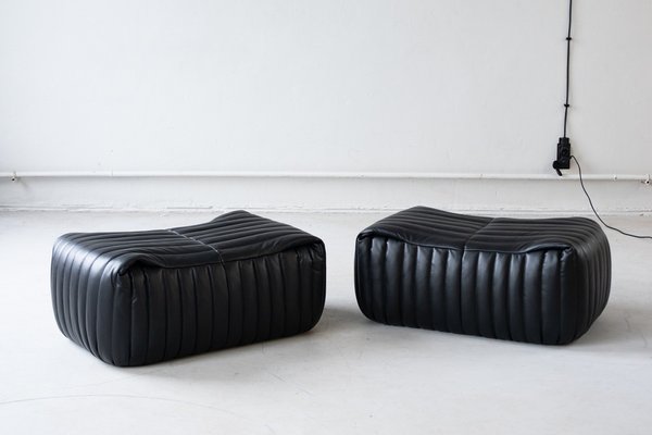 Black Leather Sandra Sofa Set by Annie Hieronimus for Ligne Roset, 1973, Set of 7-IXA-1787071