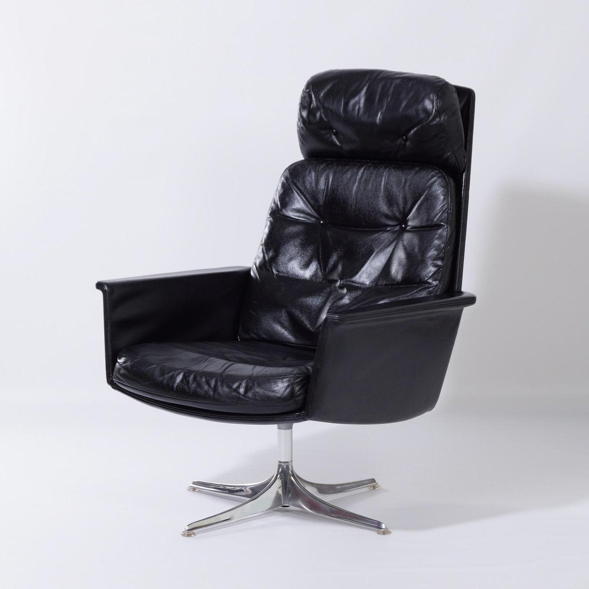 Black Leather Sedia Swivel Chair by Horst Brüning for Cor, 1960s