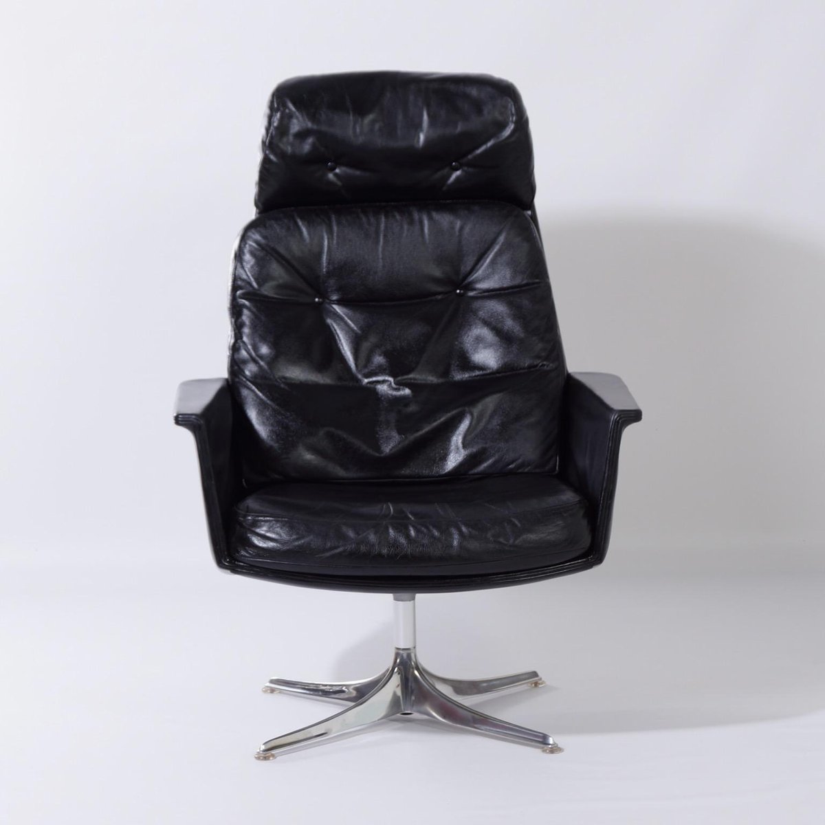 Black Leather Sedia Swivel Chair by Horst Brüning for Cor, 1960s