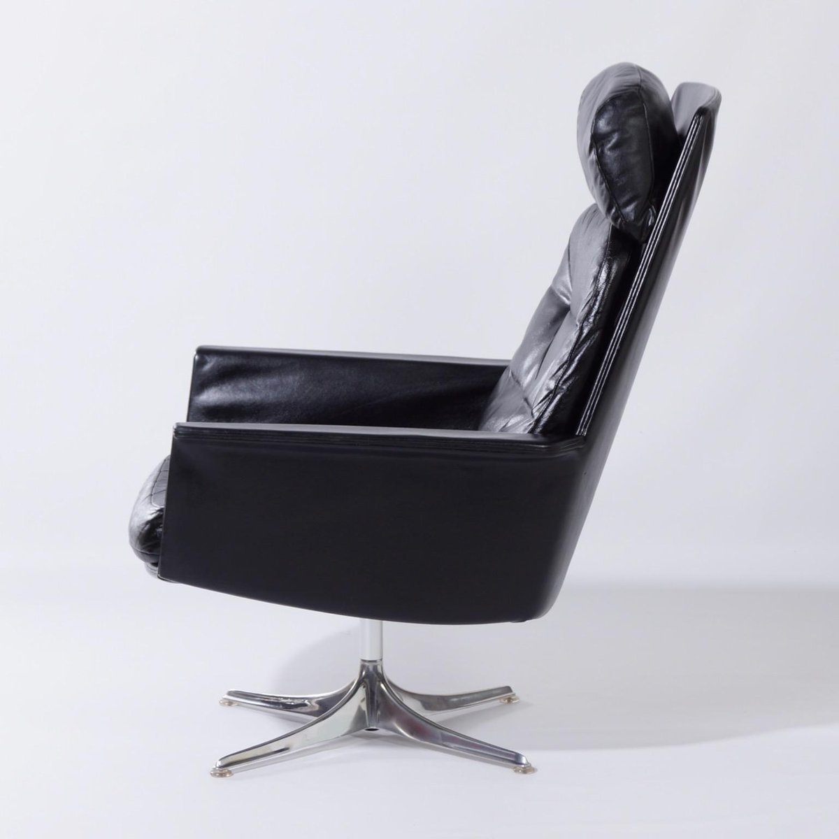 Black Leather Sedia Swivel Chair by Horst Brüning for Cor, 1960s