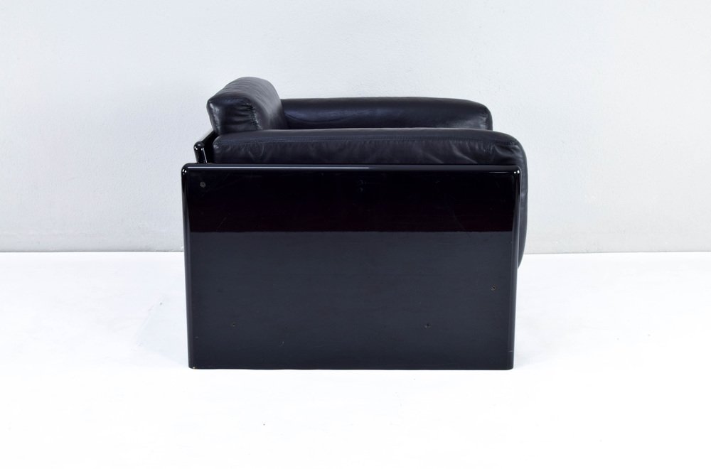 Black Leather Simone Armchair by Dino Gavina for Studio Simon