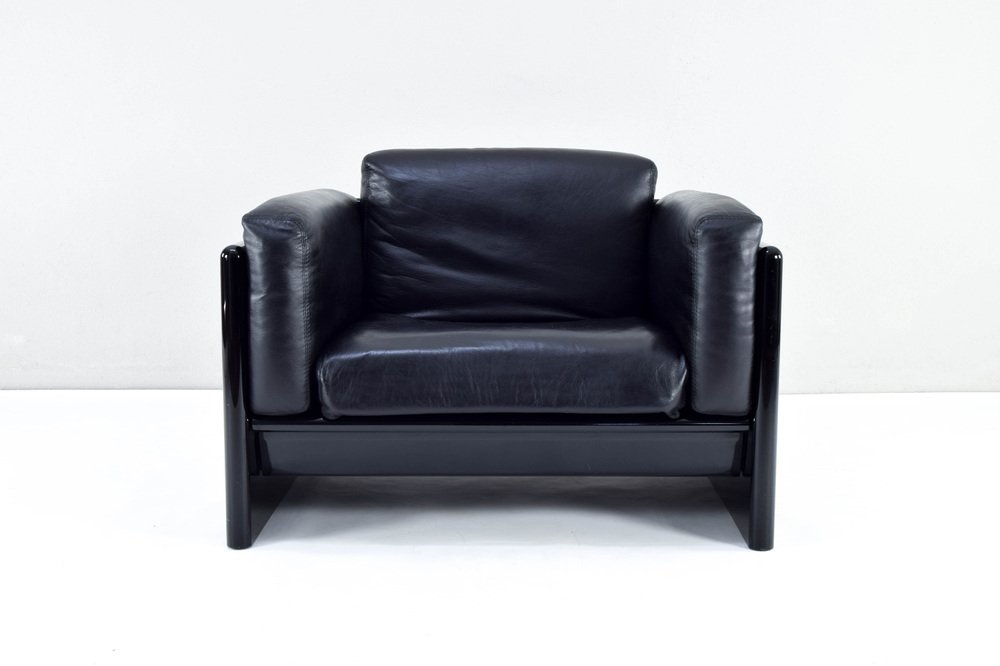 Black Leather Simone Armchair by Dino Gavina for Studio Simon