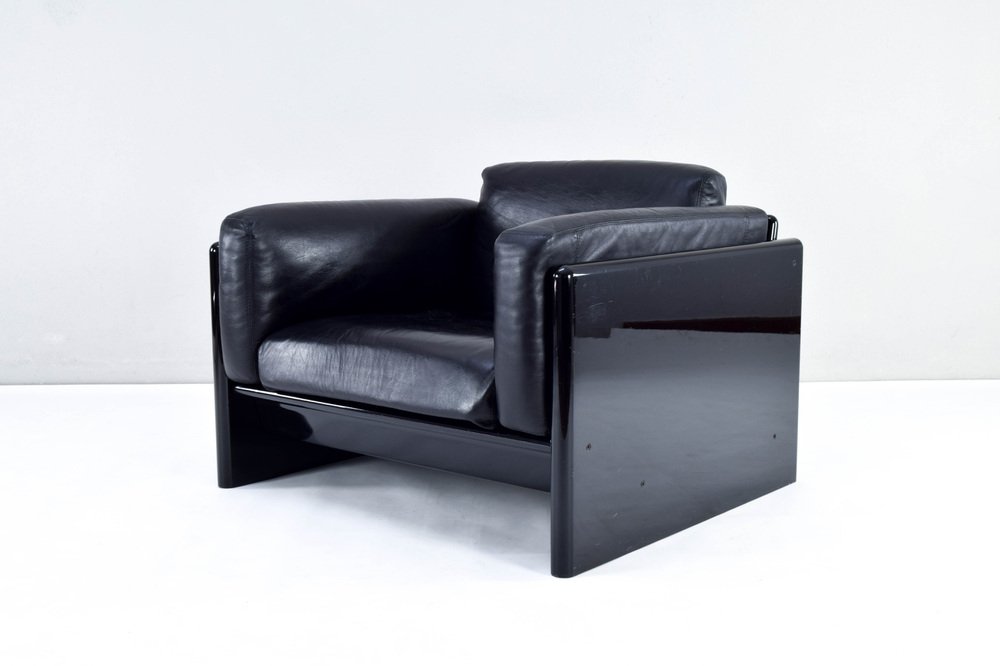 Black Leather Simone Armchair by Dino Gavina for Studio Simon