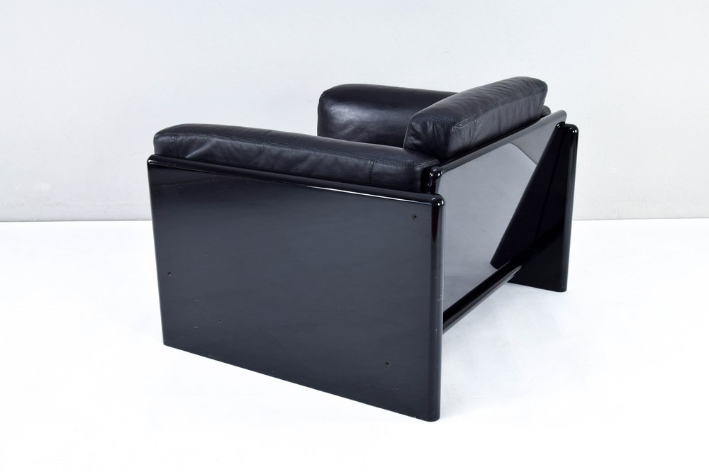 Black Leather Simone Armchair by Dino Gavina for Studio Simon