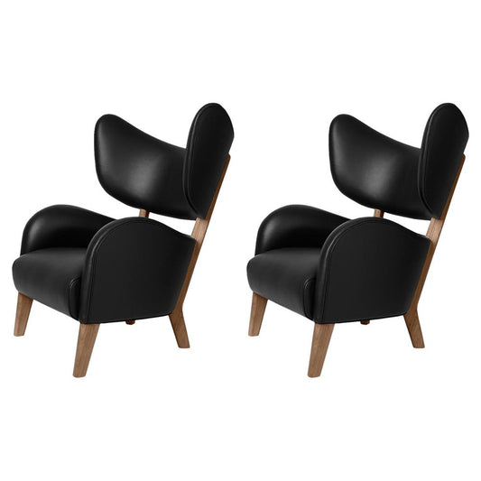 Black Leather Smoked Oak My Own Chair Lounge Chairs by Lassen, Set of 2