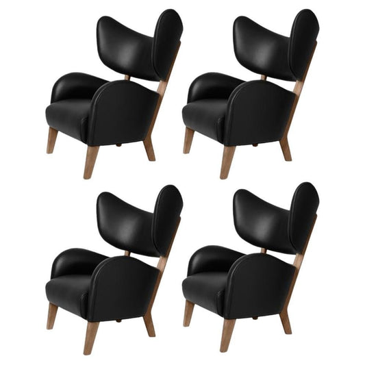 Black Leather Smoked Oak My Own Chair Lounge Chairs by Lassen, Set of 4