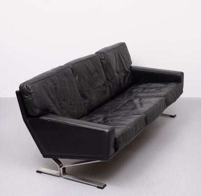 Black Leather Sofa attributed Poul Kjaerholm, 1960s-GCG-2032323