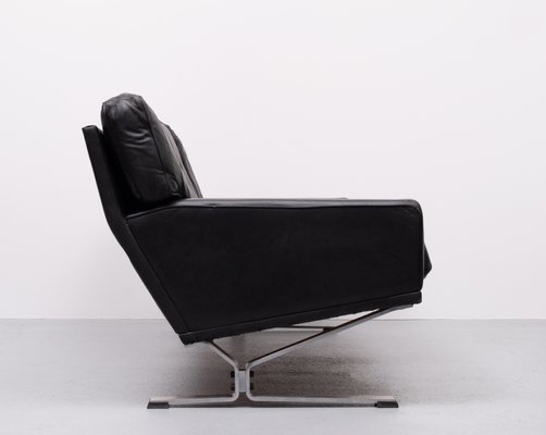 Black Leather Sofa attributed Poul Kjaerholm, 1960s-GCG-2032323