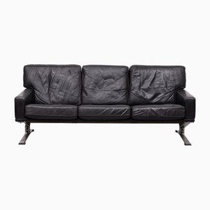 Black Leather Sofa attributed Poul Kjaerholm, 1960s-GCG-2032323