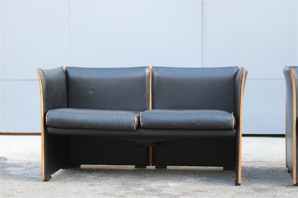 Black Leather Sofas by Mario Bellini for Cassina, 1970s, Set of 2-EH-722131