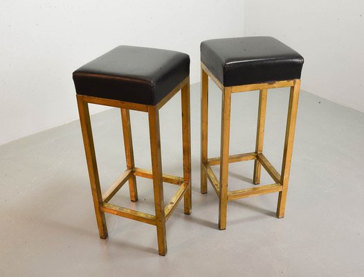 Black Leather Square Bar Stools, 1960s, Set of 2-IXC-1384261