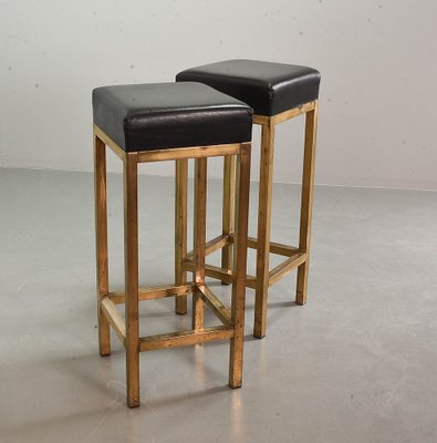 Black Leather Square Bar Stools, 1960s, Set of 2-IXC-1384261