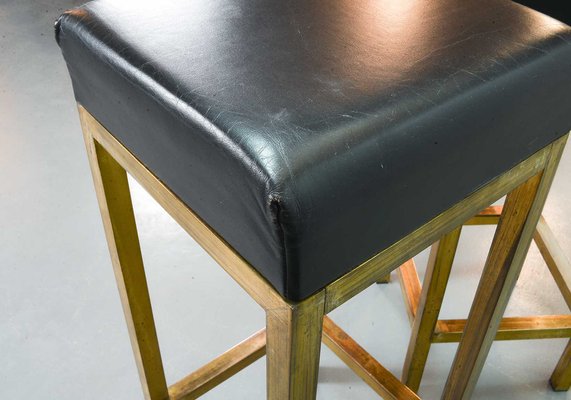 Black Leather Square Bar Stools, 1960s, Set of 2-IXC-1384261