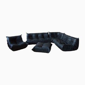 Black Leather Togo Living Room Set by Michel Ducaroy for Ligne Roset, Set of 5-IXA-1366841