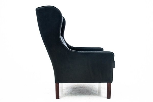 Black Leather Wingback Armchair, 1950s-BXB-744311