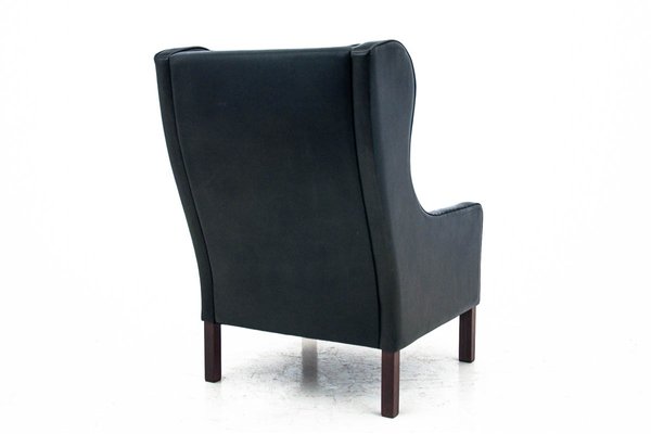 Black Leather Wingback Armchair, 1950s-BXB-744311