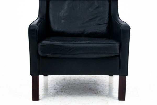 Black Leather Wingback Armchair, 1950s-BXB-744311