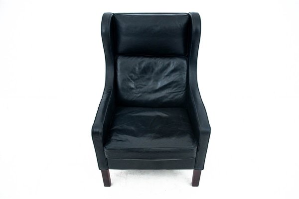 Black Leather Wingback Armchair, 1950s-BXB-744311