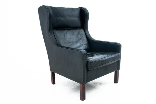 Black Leather Wingback Armchair, 1950s-BXB-744311