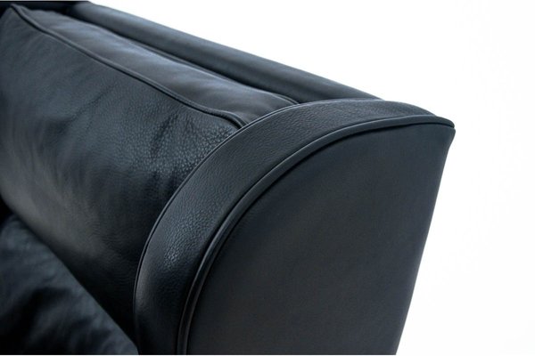 Black Leather Wingback Armchair, 1950s-BXB-744311