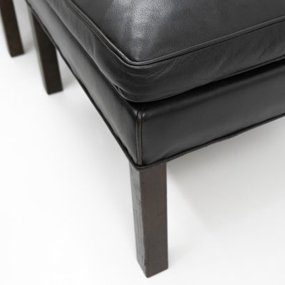 Black Leather Wingchair and Footstool by Borge Mogensen for Fredericia, 1960s, Set of 2-TJQ-1378679