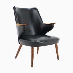 Black Leatherette Armchair by Erling Olsen, Denmark, 1970s-TZ-991911