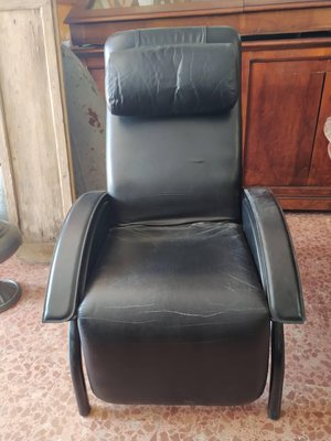 Black Leatherette Black Reclining Chair from GIOVANARDI, Italy, 1980s-RAQ-988203