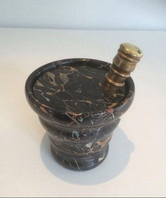 Black Marble Ice Bucket and Brass Champagne Bottle Stopper, Set of 2-BA-1365620