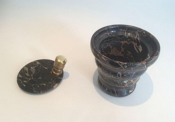 Black Marble Ice Bucket and Brass Champagne Bottle Stopper, Set of 2-BA-1365620