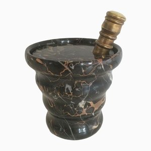 Black Marble Ice Bucket and Brass Champagne Bottle Stopper, Set of 2-BA-1365620