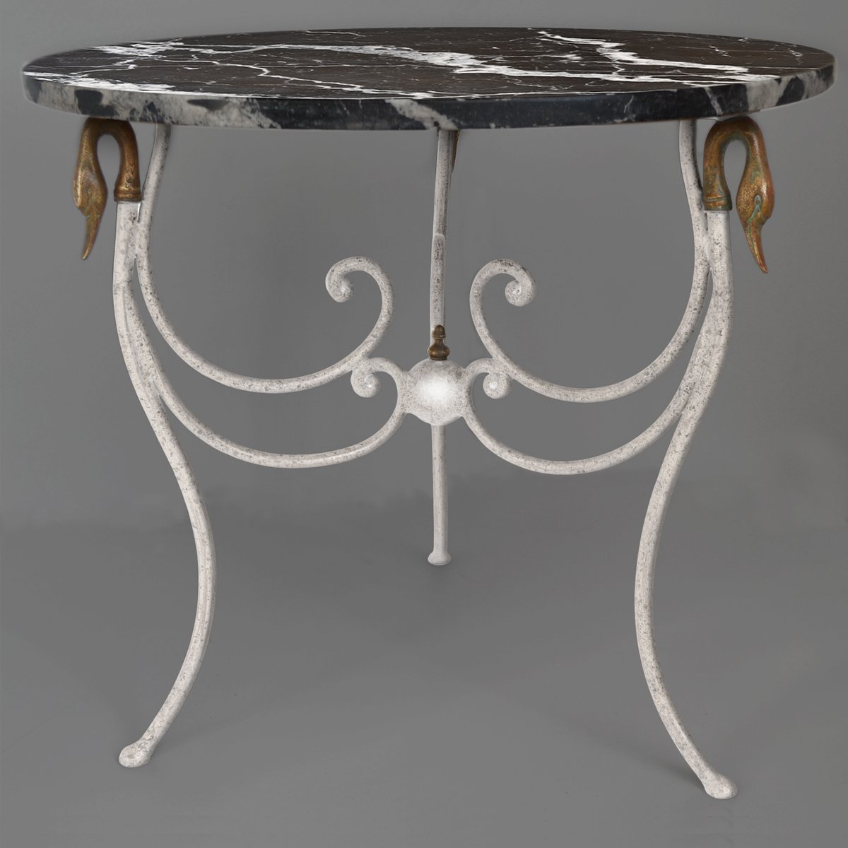 Black Marble, Iron & Gold Leaf Finish Side Table by Cupioli