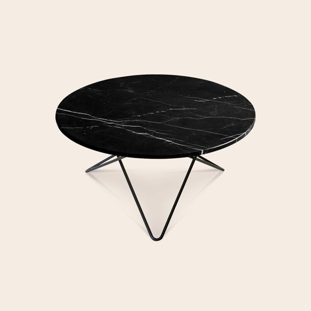 Black Marquina Marble and Black Steel O Table by OxDenmarq