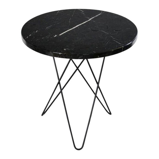 Black Marquina Marble and Black Steel Tall Mini O Table by OxDenmarq