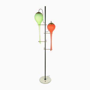 Black Metal and Brass Floor Lamp with Green and Orange Murano Glass Shades from Stilnovo, 1950s-RD-1811326