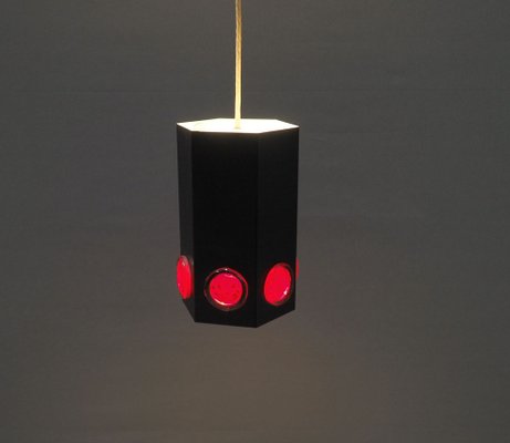 Black Metal Hanging Lamp with Glass by Svend Aage Holm Sørensen for Holm Sørensen & Co, 1960s-SN-1744317