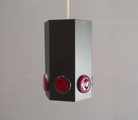 Black Metal Hanging Lamp with Glass by Svend Aage Holm Sørensen for Holm Sørensen & Co, 1960s-SN-1744317