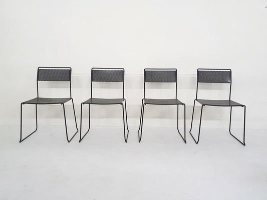 Black Metal Perforated Dining Chairs 1980s, Set of 4