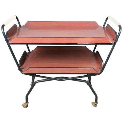 Black Metal & Red Brown Formica Serving Tray Bar Cart, 1970s-LYQ-1171706