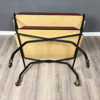 Black Metal & Red Brown Formica Serving Tray Bar Cart, 1970s-LYQ-1171706