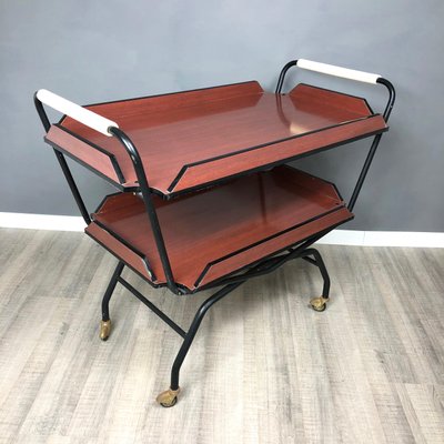 Black Metal & Red Brown Formica Serving Tray Bar Cart, 1970s-LYQ-1171706