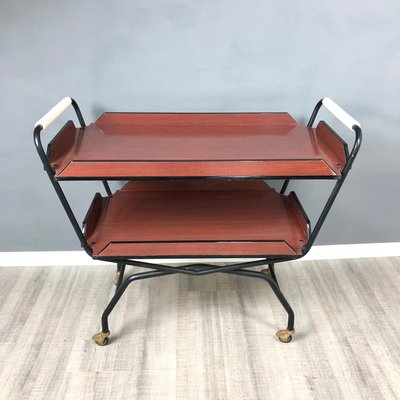 Black Metal & Red Brown Formica Serving Tray Bar Cart, 1970s-LYQ-1171706