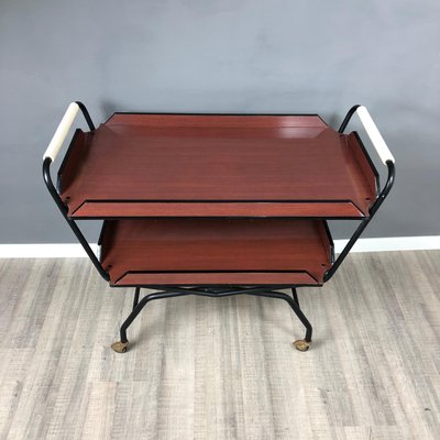 Black Metal & Red Brown Formica Serving Tray Bar Cart, 1970s-LYQ-1171706